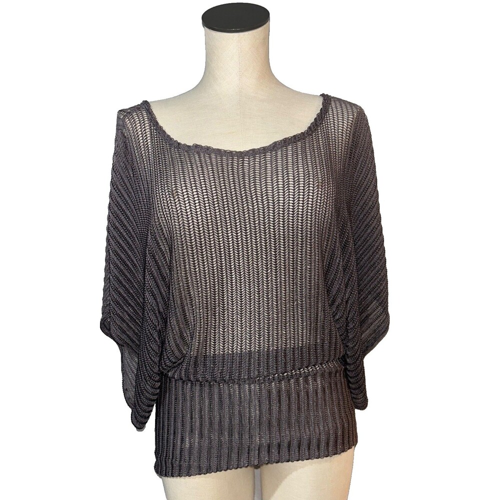 BodyC Y2K Women's Dolman Sleeve Crochet Sheer Top OS Boho Whimsygoth Grunge